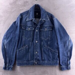 G-Star RAW Flight Combat Denim Jacket Mens Size Medium Blue Wash Military Style